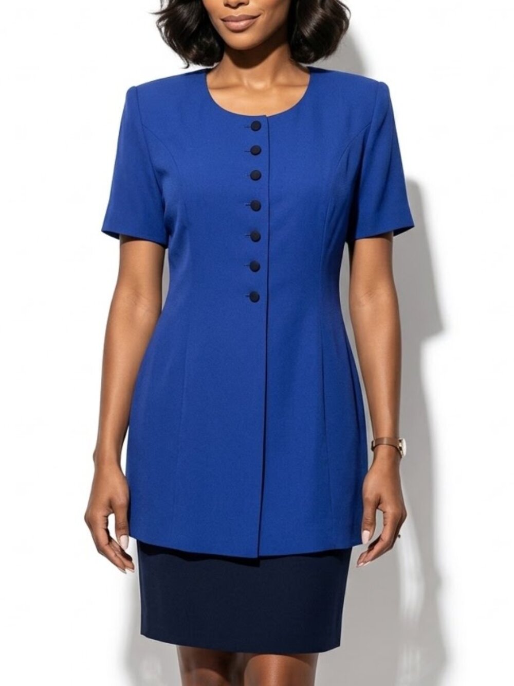 Virgo II Vintage 80s Royal Blue Layered Midi Dress Shoulder Pads 10